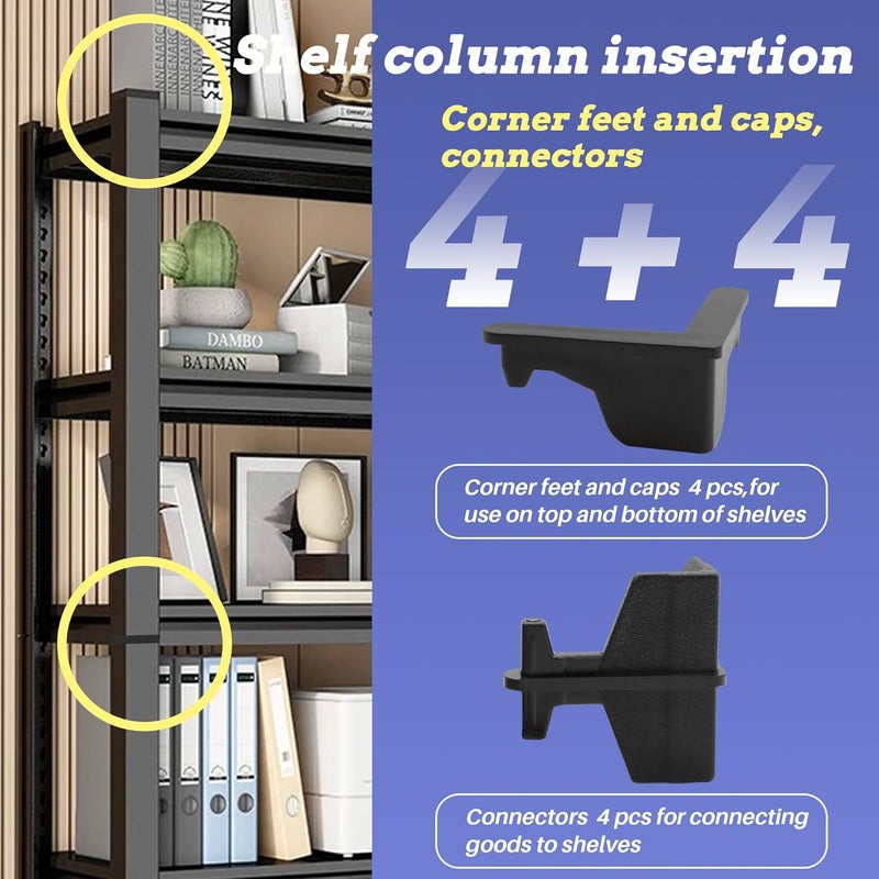 Terixe 8 Pcs Post Inserts Connectors for Whalen 5 Shelf Heavy Duty Shelving Unit - PP Plastic, Injection Molded, Sturdy & Strong Support - Black, Includes 4 Post Corner Connectors and 4 Post Caps - Image 2